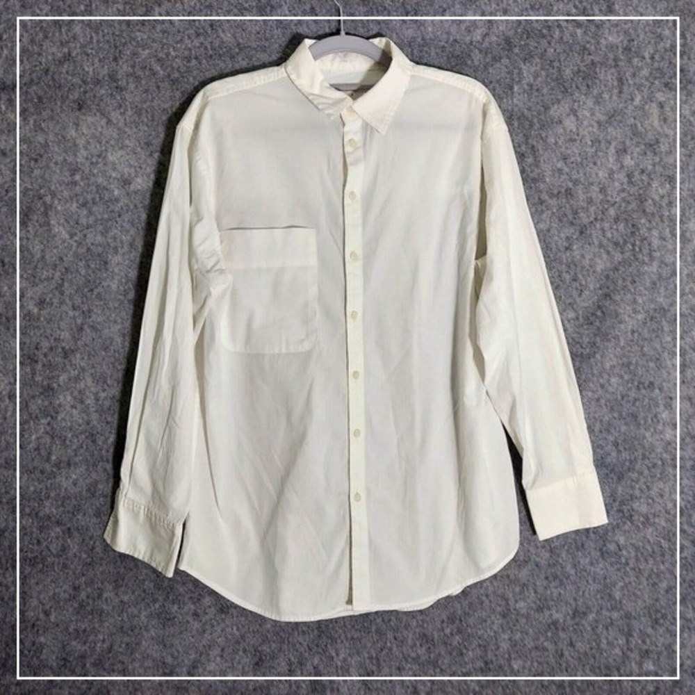 A New Day Shirt S White Tunic Button‎ Long Sleeve Collar Casual Minimalist